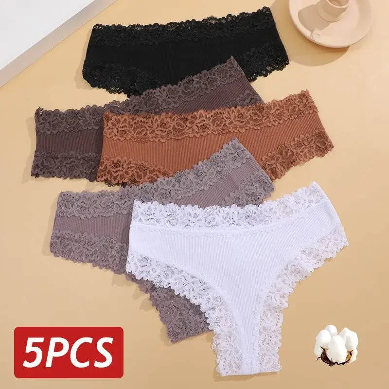 5PCS Lace Cotton Brazilian Panties Lace Cotton Brazilian Panties by Dropshee