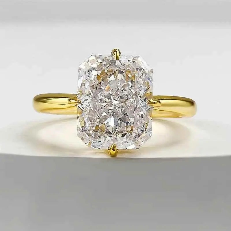 Radiant Cut Lab Moissanite Diamond Ring 100% Real 925 Rings by Dropshee