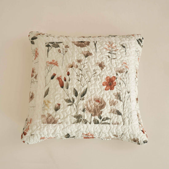 Enchanted Meadow Throw Pillow Euro Cover - Zippered Floral Design in Beige, Rose, and Soft Green, Premium Soft Microfiber, Euro Sham in 26x26 Inches (26" x 26" 1 Piece)