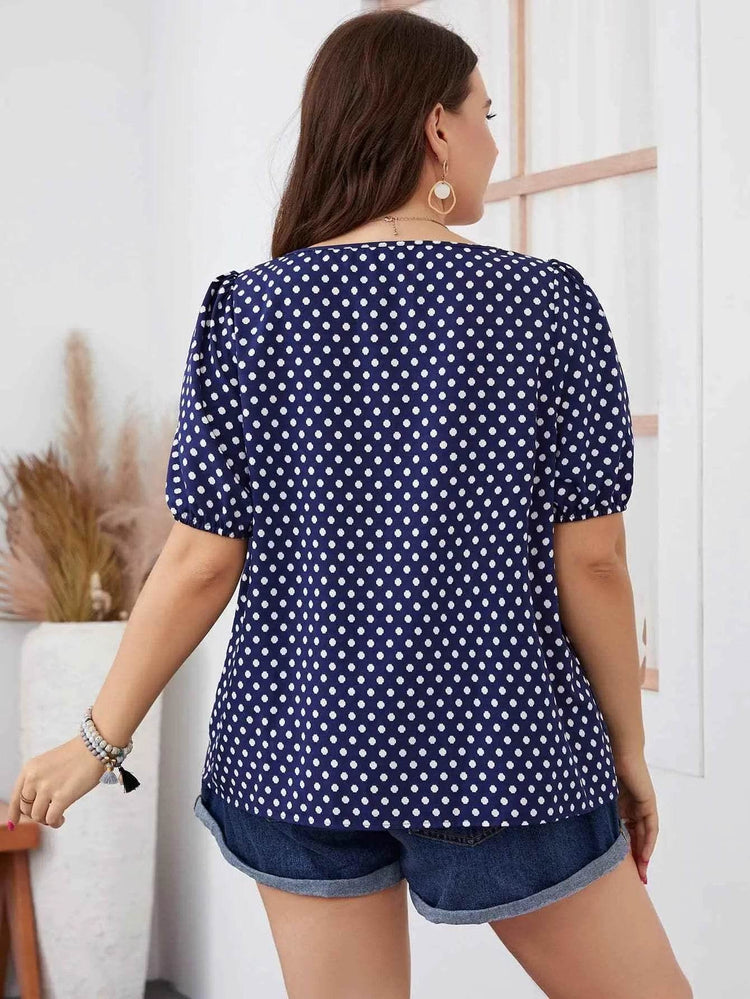 Honey Plus Size Polka Dot Square Neck Blouse - GiFTiFY