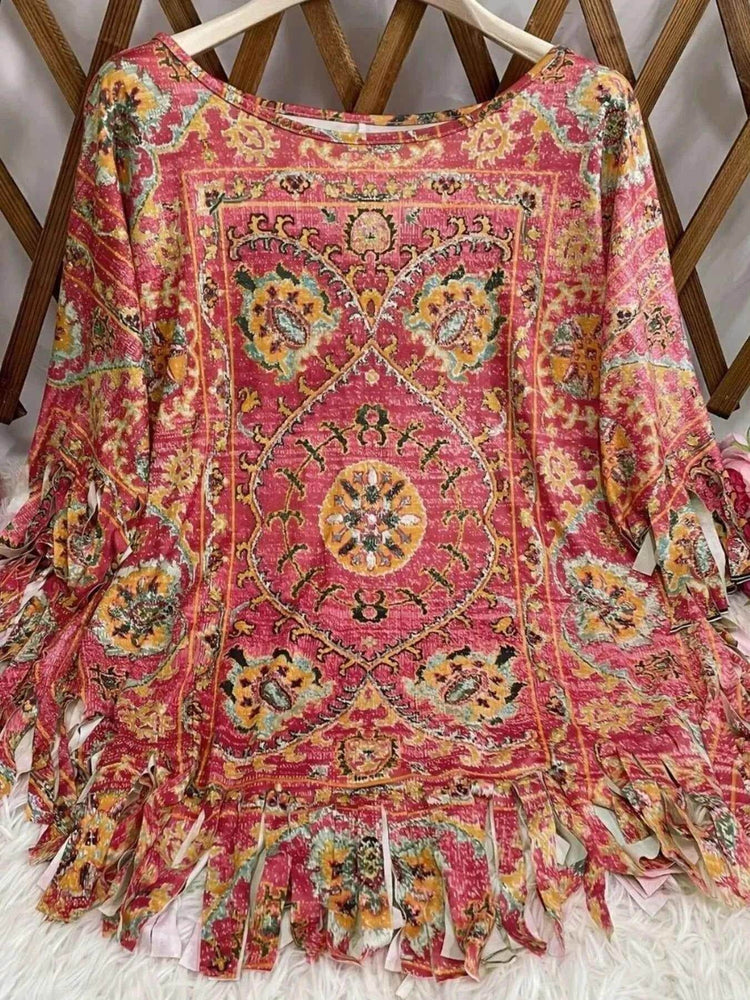 Plus Size Fringe Round Neck Cover Up - GiFTiFY