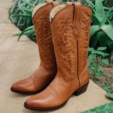 Cowboy Dress Boots | Mens Classic Round-Toe Boots (H7001-Tan) - GiFTiFY