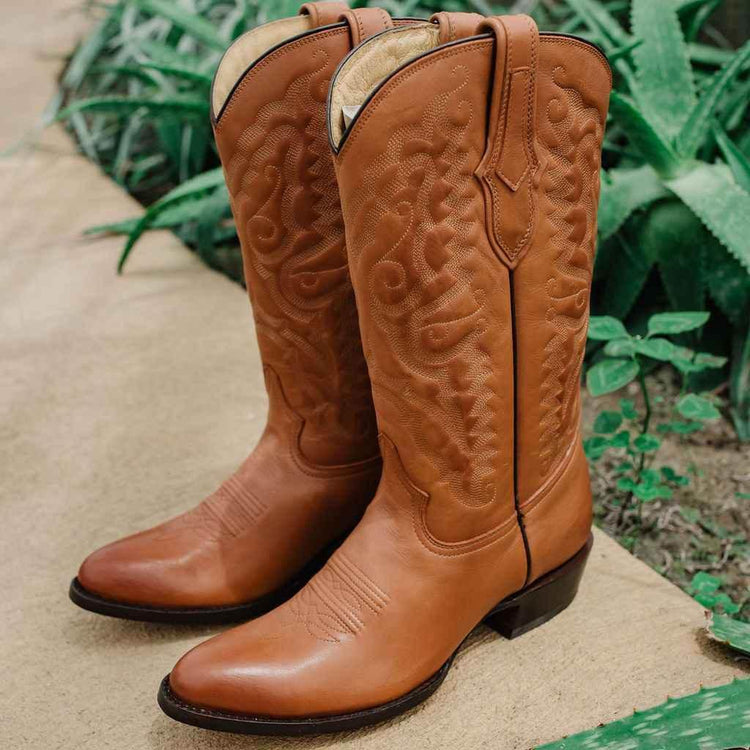 Cowboy Dress Boots | Mens Classic Round-Toe Boots (H7001-Tan) - GiFTiFY