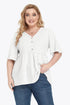 Plus Size Buttoned V-Neck Frill Trim Babydoll Blouse - GiFTiFY