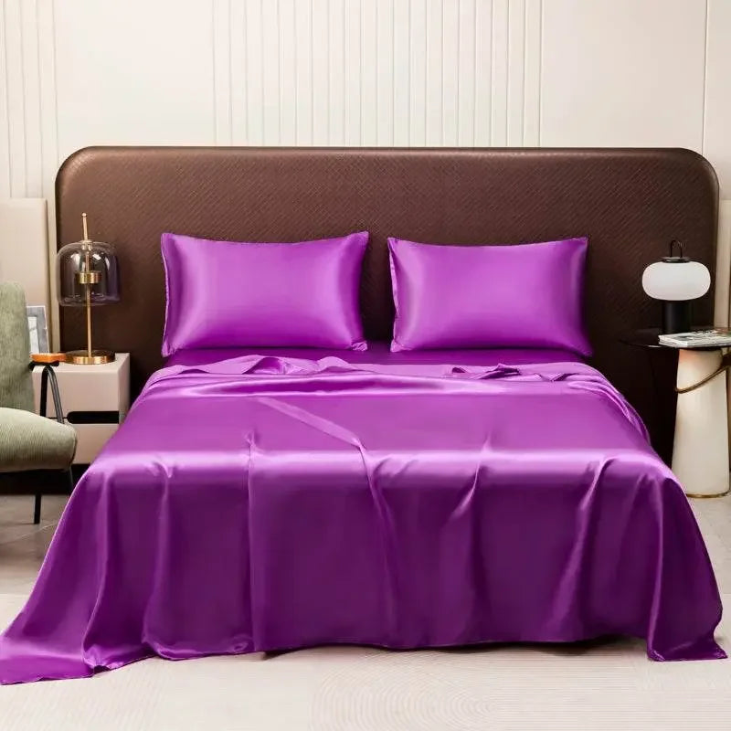 Purple Satin Flat Bed Sheet Set Bed Sheets by Dropshee