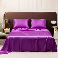 Purple Satin Flat Bed Sheet Set