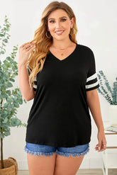 Plus Size Striped V-Neck Tee Shirt - GiFTiFY
