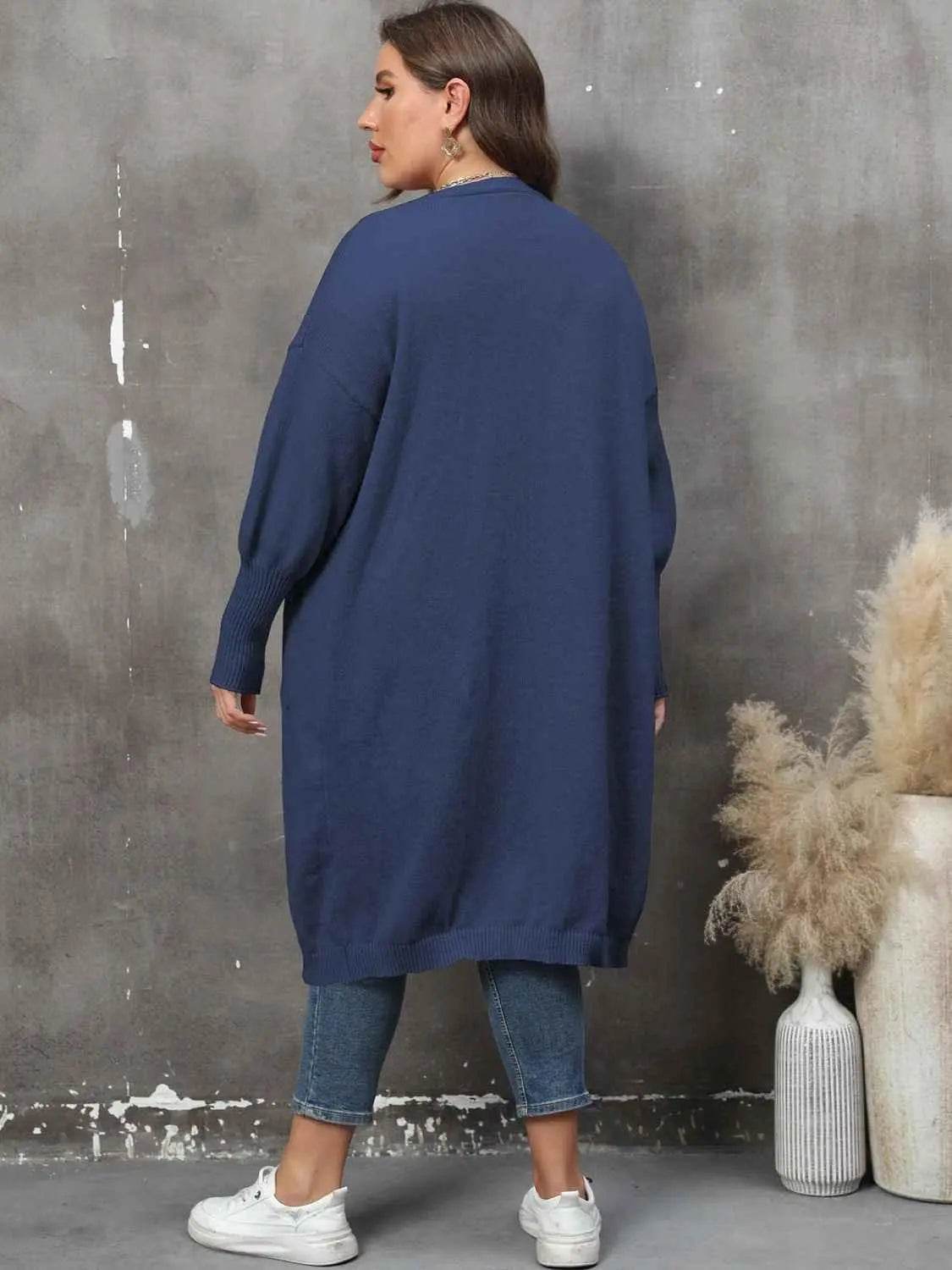 Plus Size Long Sleeve Pocketed Cardigan - GiFTiFY