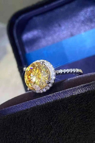 Yellow Gemstone Halo Moissanite Round Ring