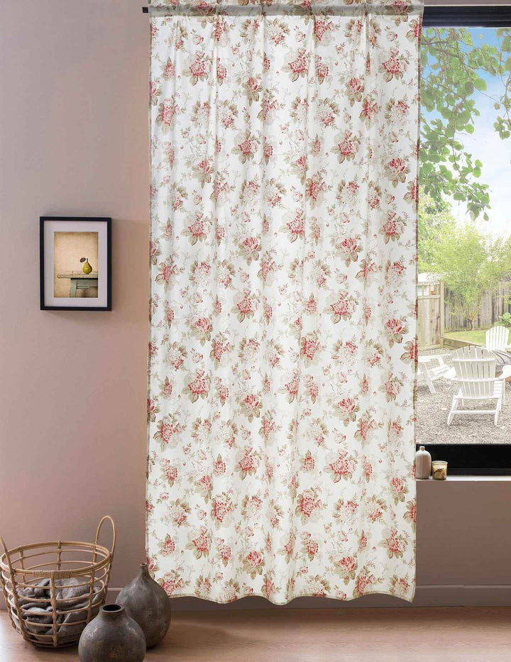 DaDa Bedding Set of 2-Pieces Hint of Mint Dainty Floral Pink Roses Cottage Sheer Window Panel Curtains (JHW3036) - GiFTiFY