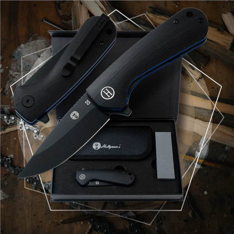 The Peasant Folding Pocket Knife Giftset for Men and Women (Black and Blue) - GiFTiFY