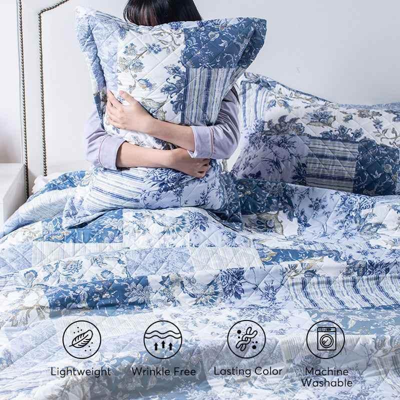 Kasentex Vintage Blue Patchwork Floral Quilt Set - All Season Bedding, Room Decor, Graduation Gifts by Kasentex