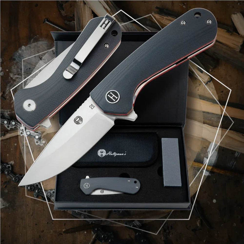 The Peasant Folding Pocket Knife Giftset for Men and Women (Red and Grey) Folding Pocket Knife by Holtzman's Gorilla Survival