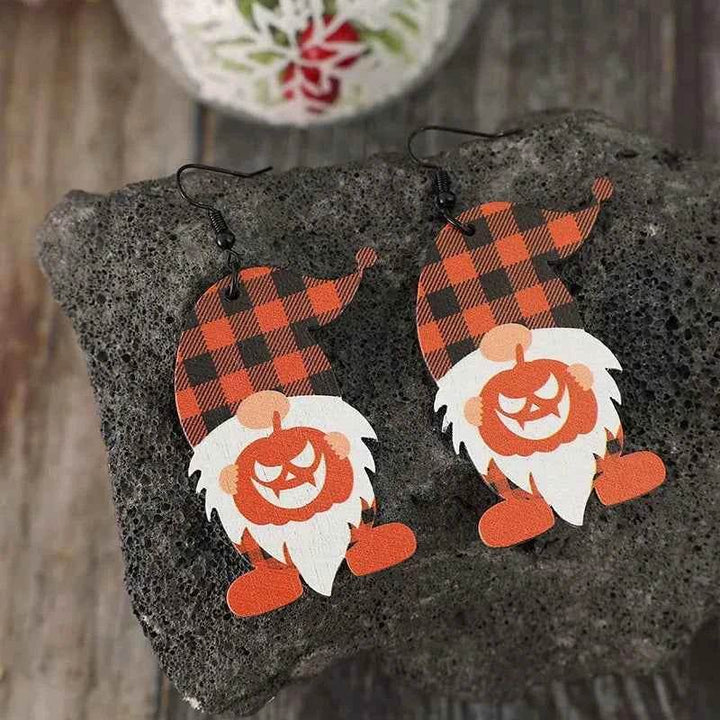 Wooden Dwarfs Pumpkin Dangle Earrings - GiFTiFY