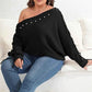 Plus Size One Shoulder Beaded Sweater - GiFTiFY
