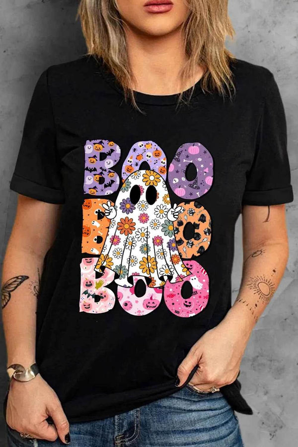 BOO Ghost Graphic Round Neck Short Sleeve T-Shirt - GiFTiFY