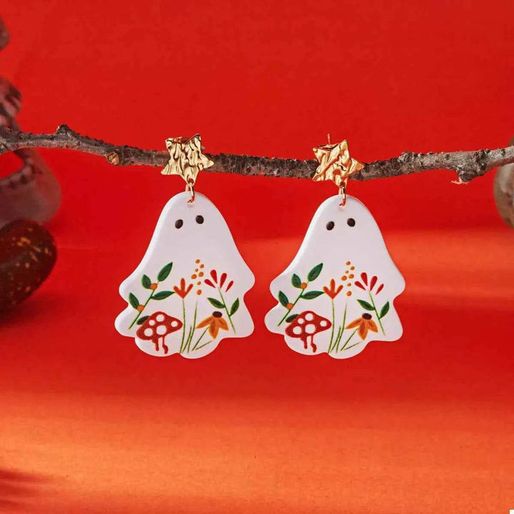 Whimsical Ghost Earrings with Floral Design - GiFTiFY