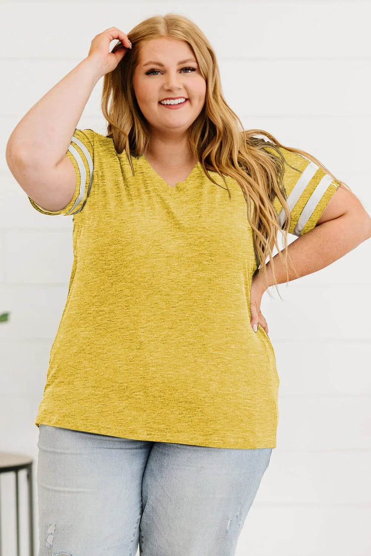 Plus Size Striped V-Neck Tee Shirt - GiFTiFY