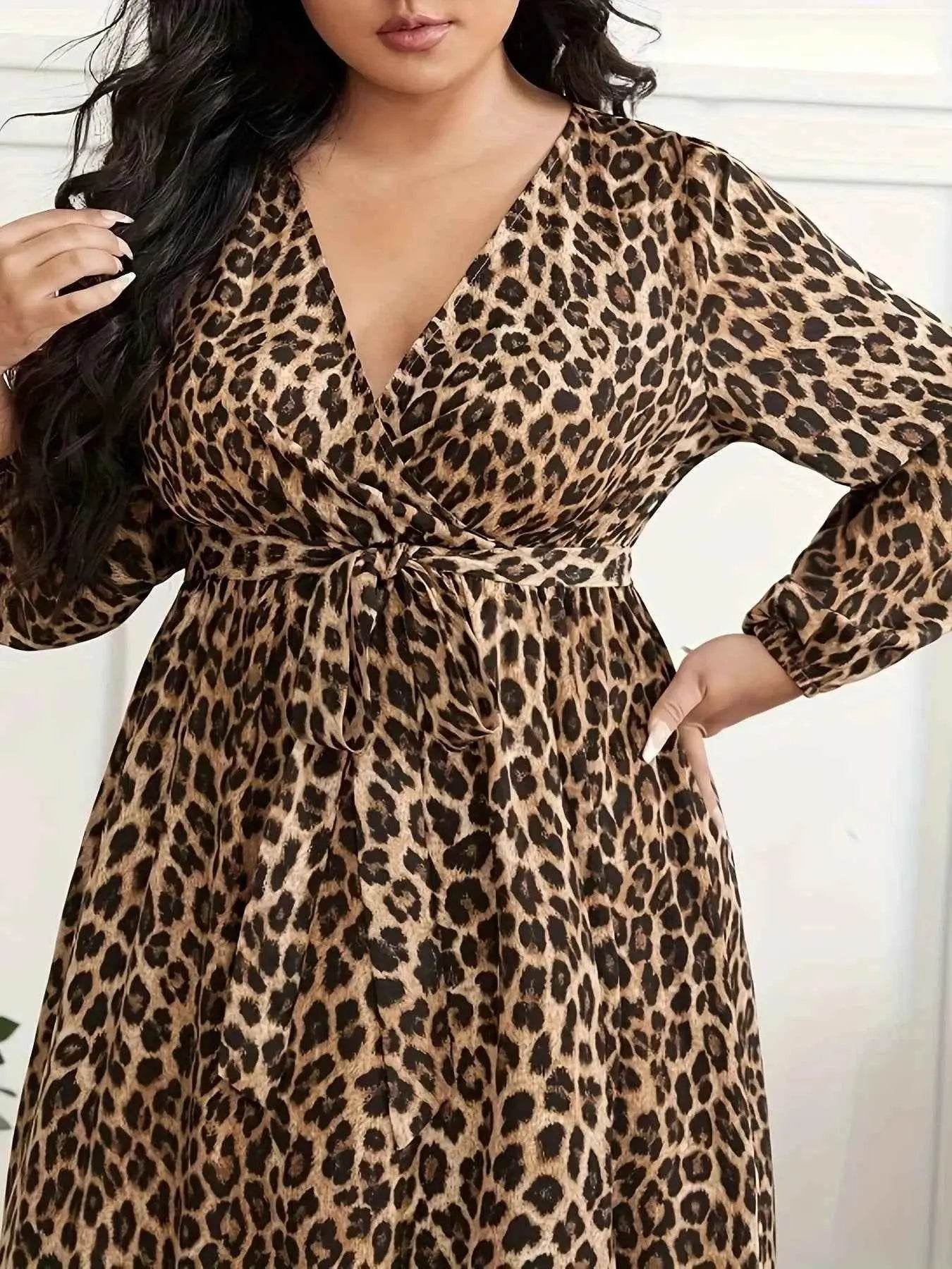 Plus Size Leopard Print Surplice Maxi Dress - GiFTiFY