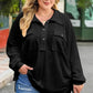 Plus Size Half Button Collared Neck Long Sleeve Blouse - GiFTiFY