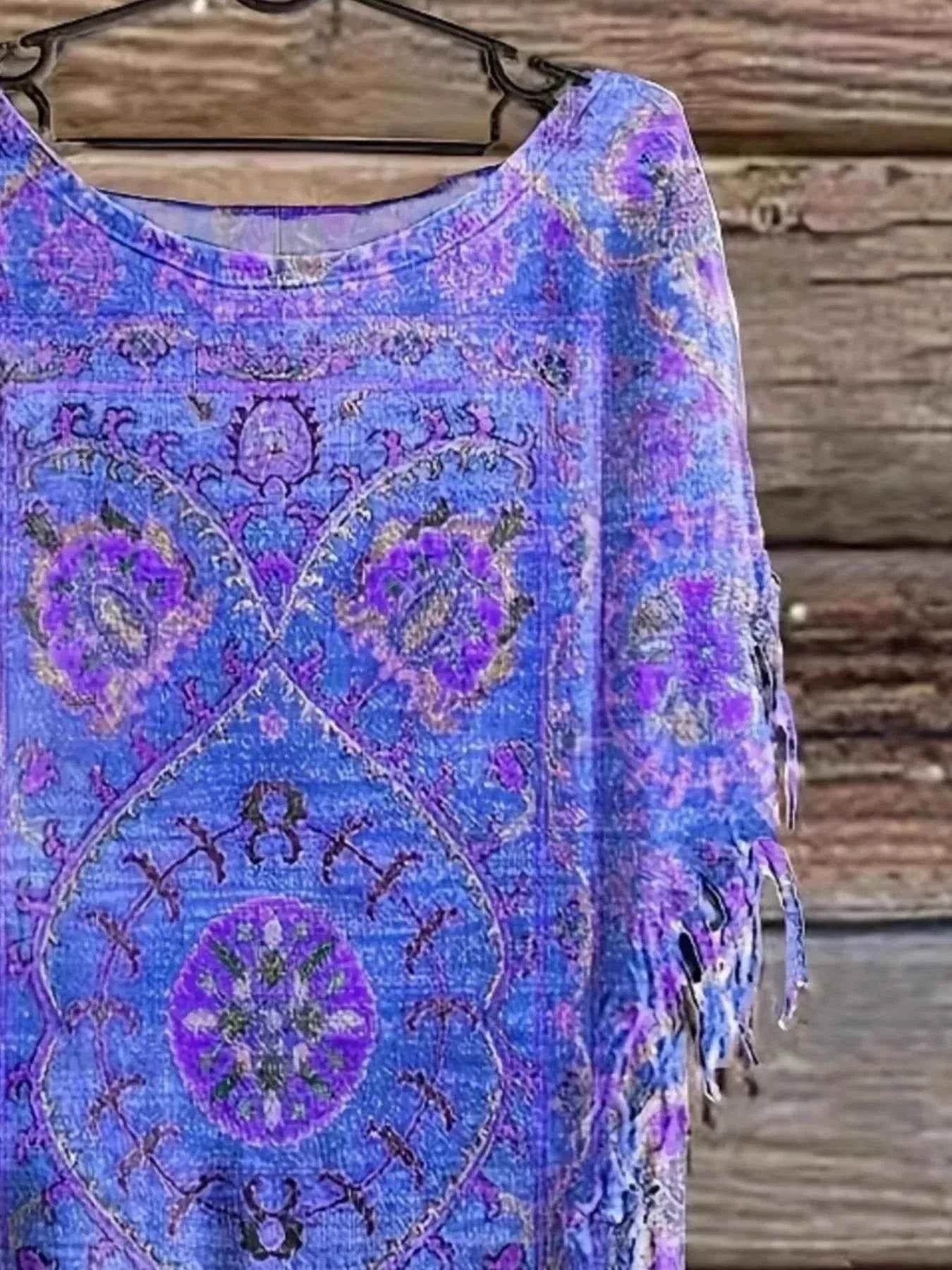 Plus Size Fringe Round Neck Cover Up - GiFTiFY