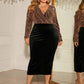 Honey Plus Size Surplice Neck Long Sleeve Slit Dress - GiFTiFY