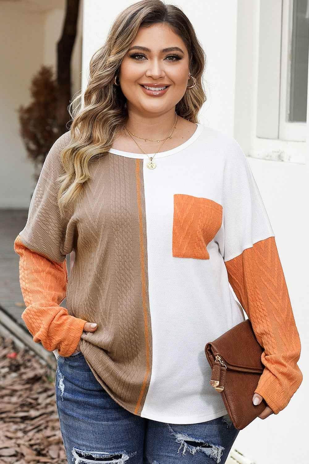 Plus Size Color Block Dropped Shoulder Blouse - GiFTiFY