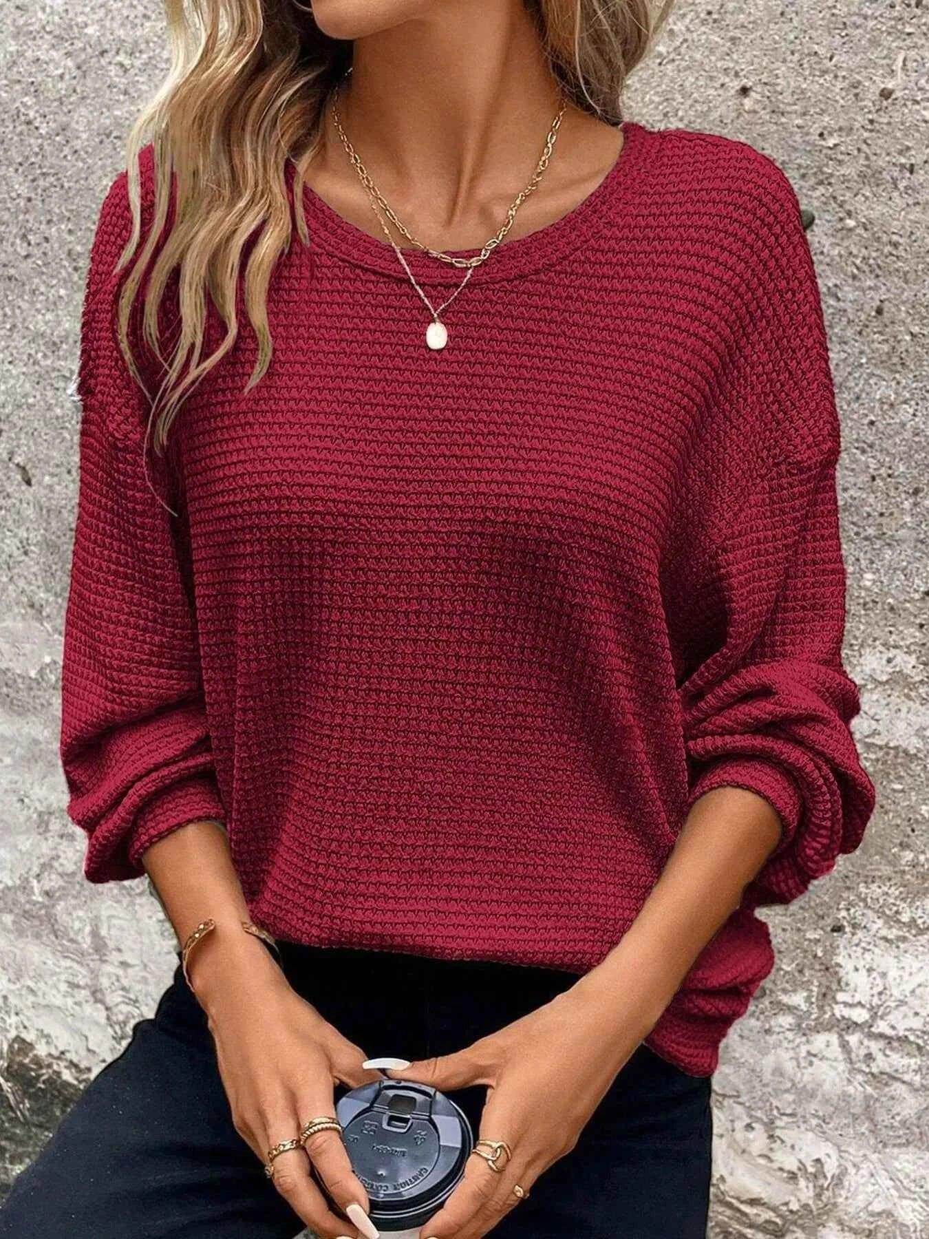 Plus Size Relaxed Fit Waffle Knit Round Neck T-Shirt - GiFTiFY