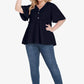 Plus Size Buttoned V-Neck Frill Trim Babydoll Blouse - GiFTiFY