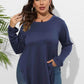 Plus Size Round Neck Long Sleeve Slit T-Shirt - GiFTiFY