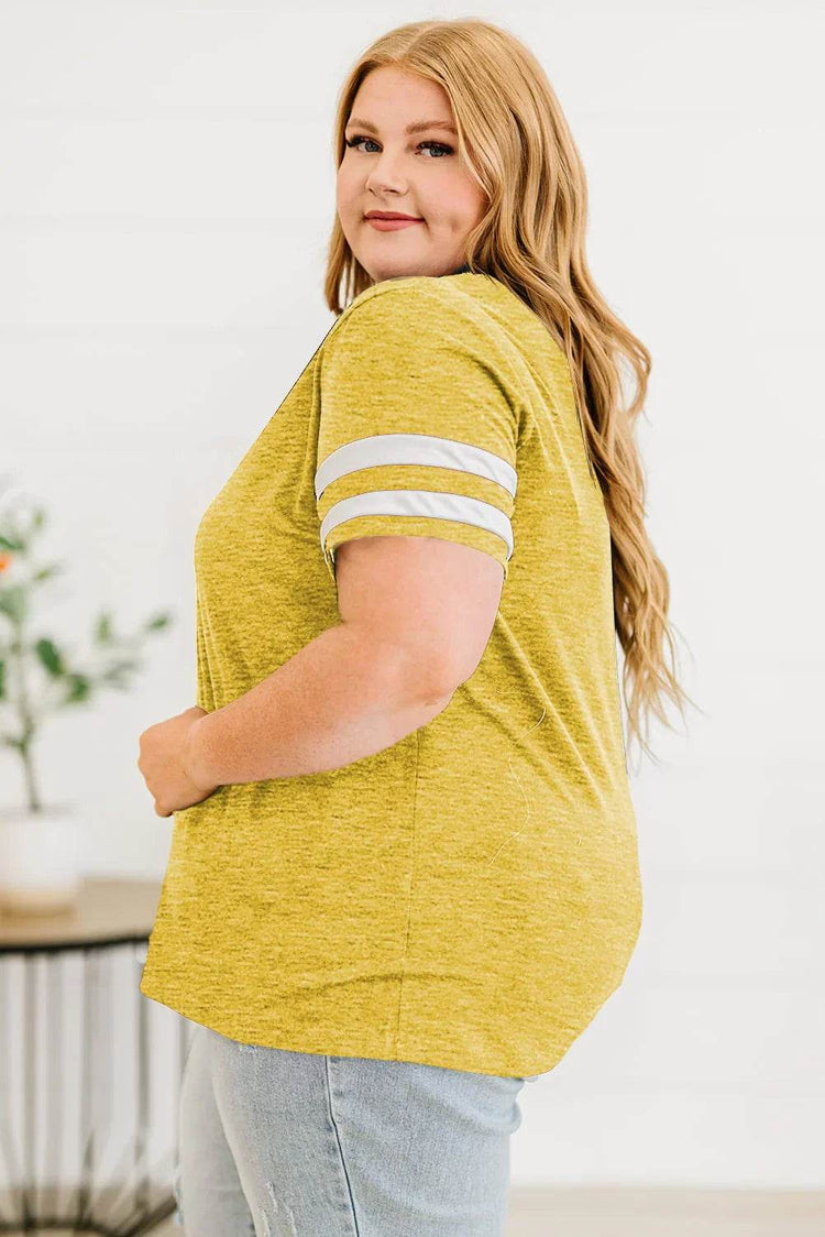 Plus Size Striped V-Neck Tee Shirt - GiFTiFY