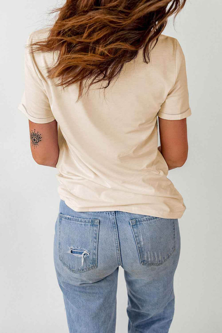 Pumpkin Graphic Round Neck Cuffed T-Shirt - GiFTiFY