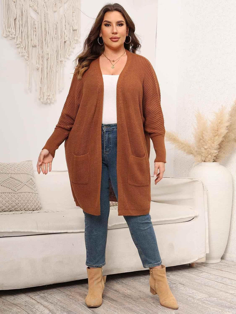 Plus Size Open Front Cardigan With Pockets - GiFTiFY
