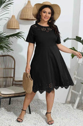 Plus Size Round Neck Openwork Dress - GiFTiFY
