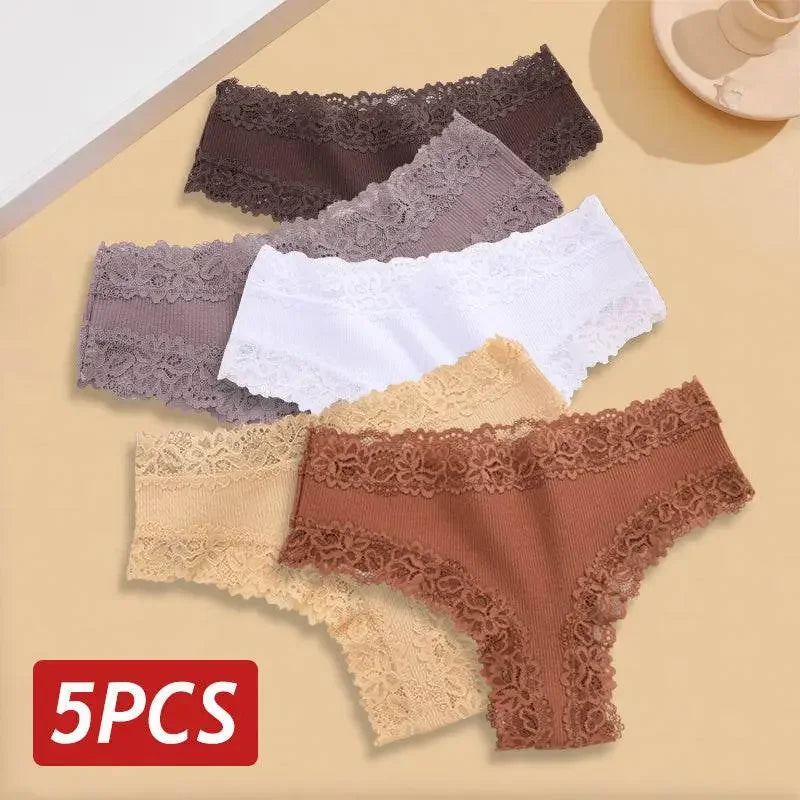 5PCS Lace Cotton Brazilian Panties Lace Cotton Brazilian Panties by Dropshee
