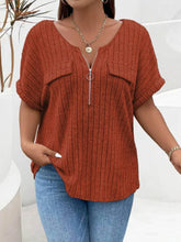 Plus Size Ribbed Half Zip Relaxed Fit T-Shirt - GiFTiFY