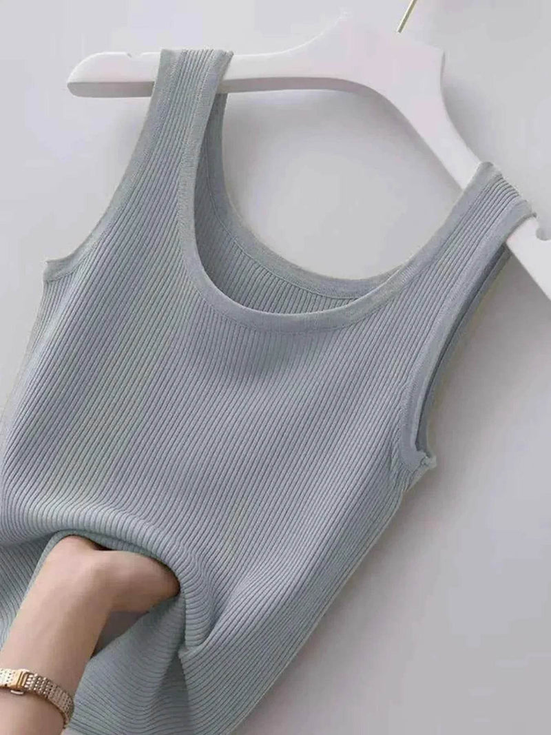 Plus Size Ribbed Knit Scoop Neck Tank Top women Attire by Trendsi