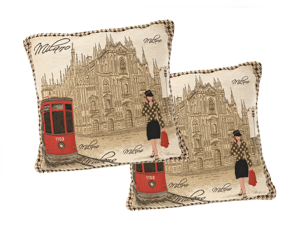 DaDa Bedding Set of 2-Pieces Postcard Milan Tapestry Throw Pillow Covers w/ Pillow Inserts, 18" x 18" Pillows by DaDalogy Bedding Collection