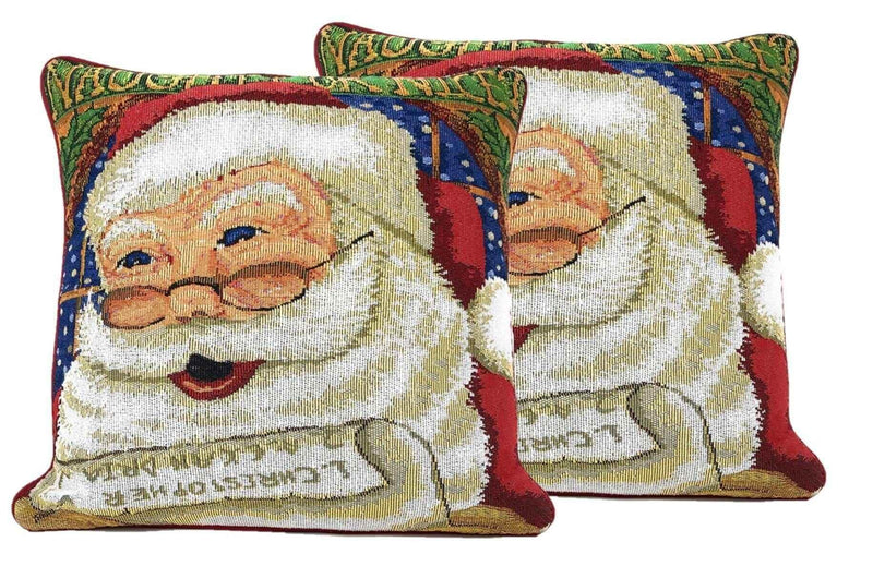 DaDa Bedding Naughty or Nice Santa Claus Christmas Woven Tapestry Throw Pillow Cover - 16" x 16" Throw Pillow Covers by DaDalogy Bedding Collection
