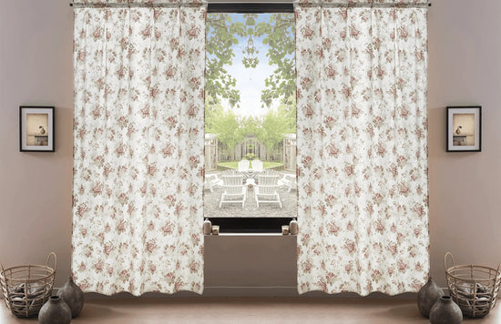 DaDa Bedding Set of 2-Pieces Hint of Mint Dainty Floral Pink Roses Cottage Sheer Window Panel Curtains (JHW3036) - GiFTiFY