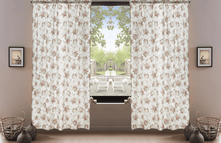 DaDa Bedding Set of 2-Pieces Hint of Mint Dainty Floral Pink Roses Cottage Sheer Window Panel Curtains (JHW3036) - GiFTiFY