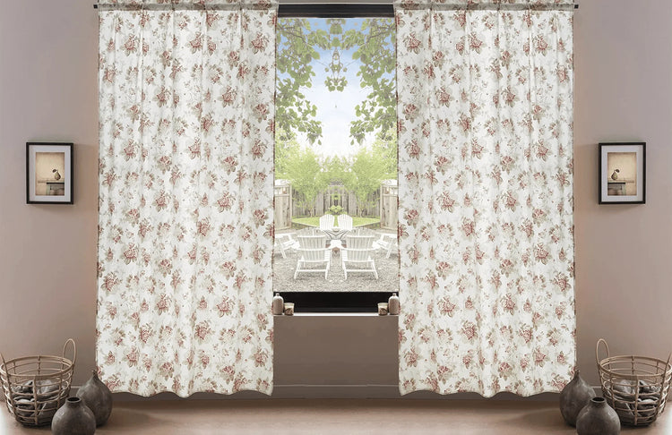 DaDa Bedding Set of 2-Pieces Hint of Mint Dainty Floral Pink Roses Cottage Sheer Window Panel Curtains (JHW3036) Curtains by DaDalogy Bedding Collection