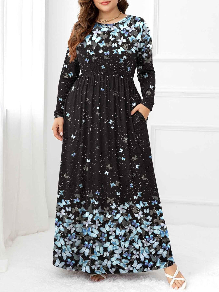 Plus Size Round Neck Maxi Dress with Pockets - GiFTiFY