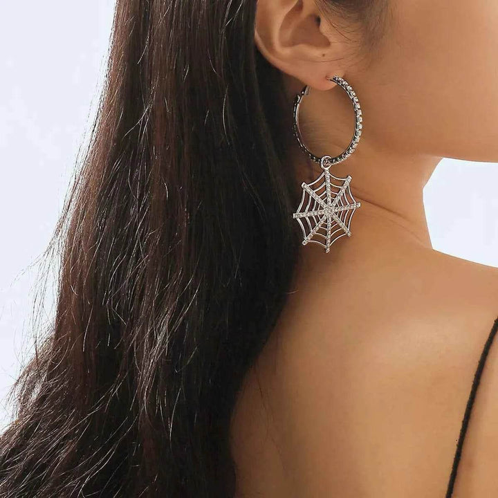 Halloween Spider Web Dangle Hoop Earrings - GiFTiFY