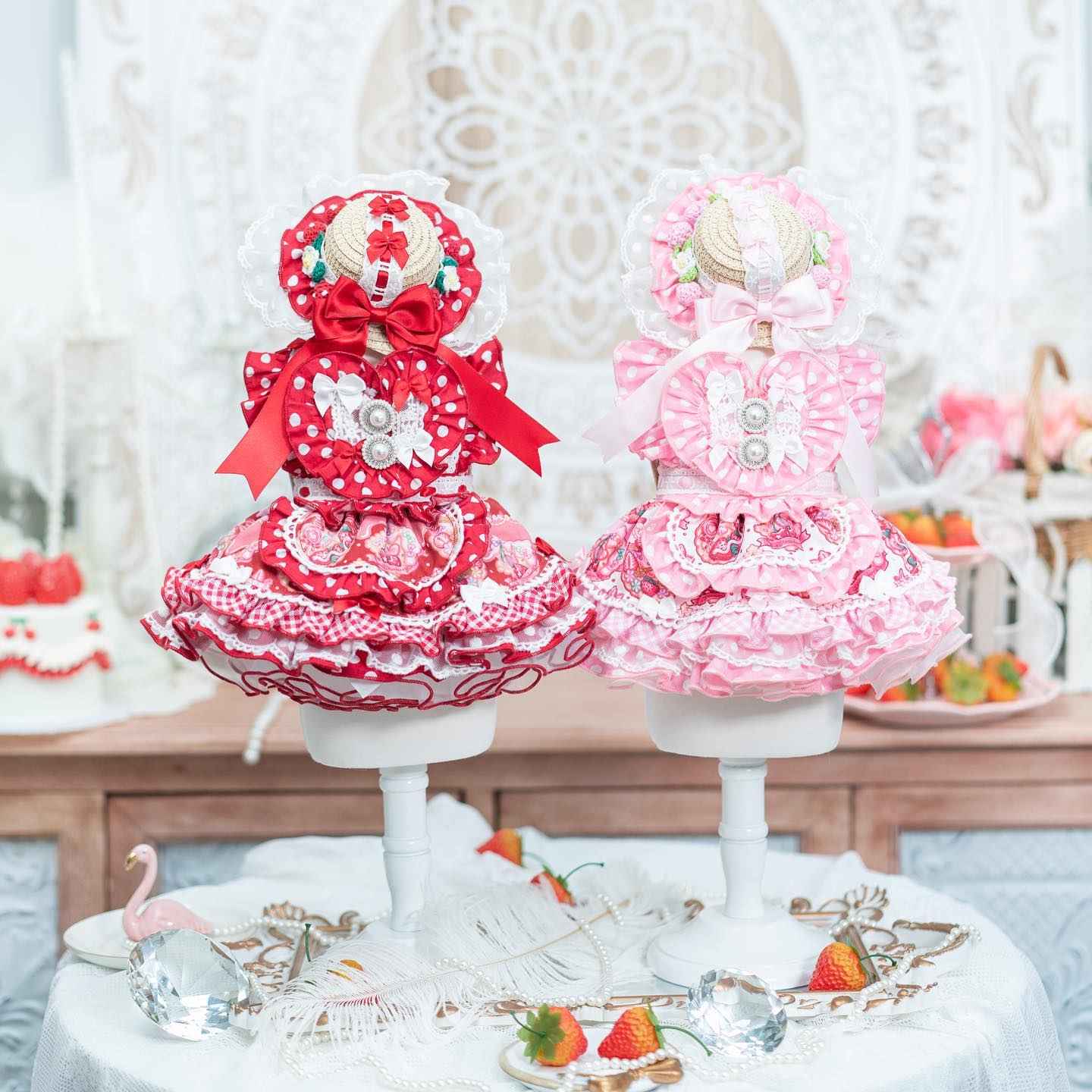 High quality handmade dog dresses strawberry princess