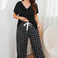 Plus Size V-Neck Top and Plaid Pants Lounge Set - GiFTiFY