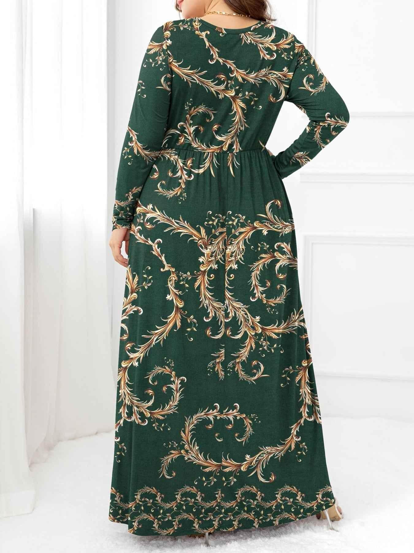 Plus Size Round Neck Maxi Dress with Pockets - GiFTiFY
