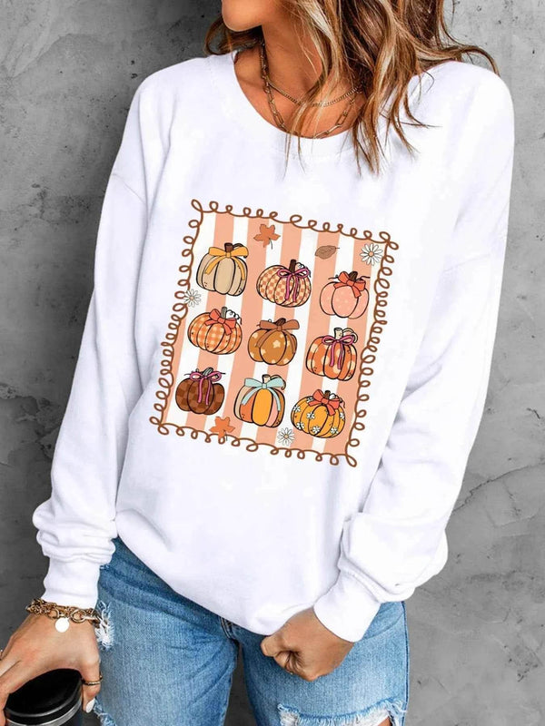 Pumpkin Graphic Round Neck Sweatshirt - GiFTiFY