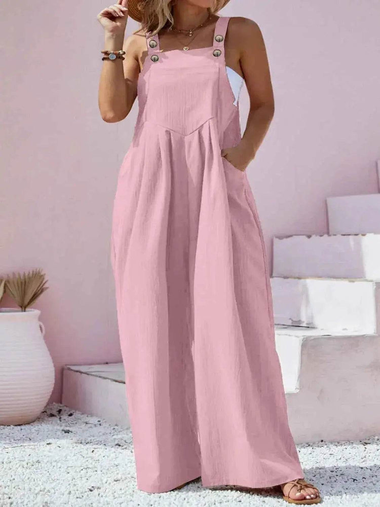 Plus Size Square Neck Wide Leg Overalls - GiFTiFY