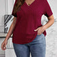 Plus Size V-Neck Short Sleeve Ribbed T-Shirt